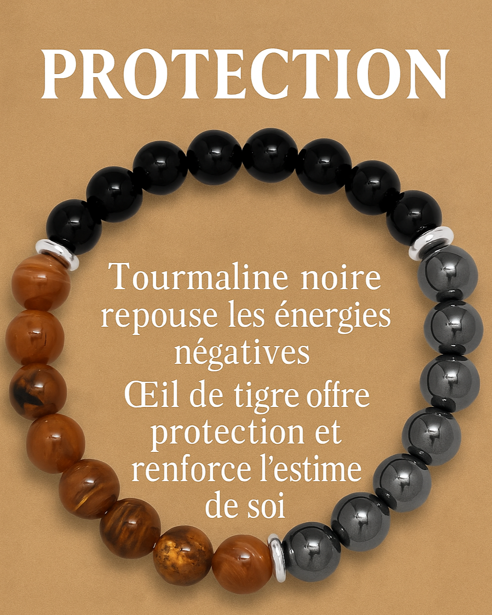 Bracelet Triple Protection • Tourmaline Noire, Œil de Tigre & Hématite