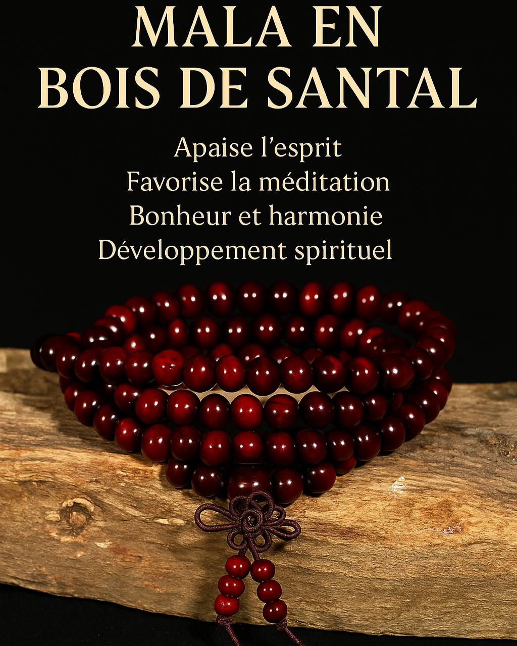 Mala Sacré en Bois de Santal Rouge • Méditation & Alignement Intérieur