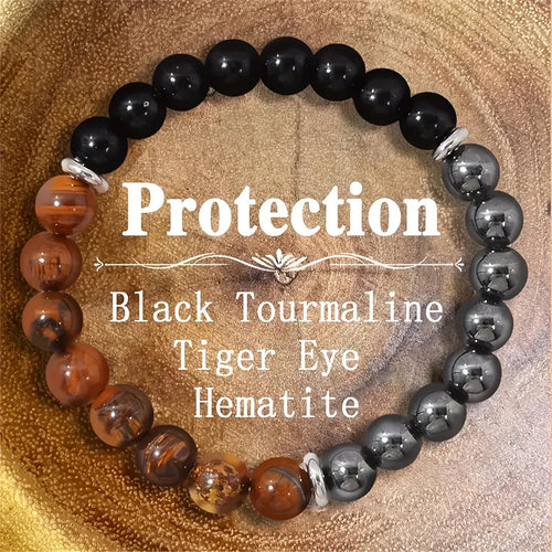 Bracelet Triple Protection • Tourmaline Noire, Œil de Tigre & Hématite