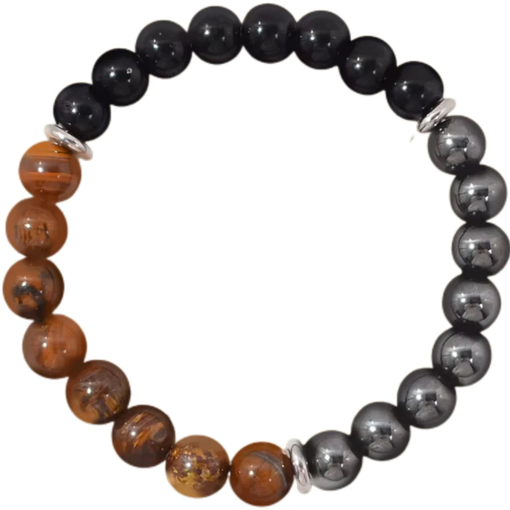 Bracelet Triple Protection • Tourmaline Noire, Œil de Tigre & Hématite